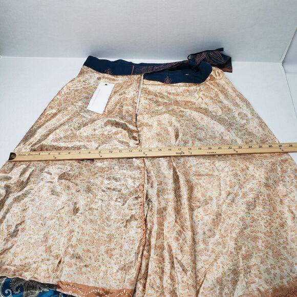 Vintage Satin Sari Wrap Skirts Womens Large Gold Blue Magic Bohemian Multiway - Picture 6 of 16